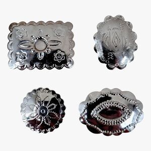 Concho Button Covers Silver Toned Western Floral Lot of 4